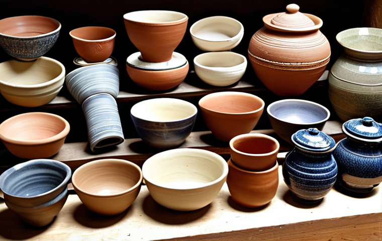 **Image Prompt:** Assortment of ceramic clay types (e.g., earthenware, stoneware, porcelain) displayed with tools for hand-building, wheel throwing, and molding. Focus on the textures and natural colors of the clay. Highlight examples of finished decorative items, functional pottery (bowls, mugs), and delicate porcelain pieces showcasing the possibilities of each clay type.