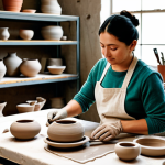 Hand Building Pottery**

"A fully clothed artist carefully shaping clay with hand modeling tools in a bright, professional pottery studio. Modest clothing, appropriate attire. Various finished and unfinished pottery pieces are visible in the background. Perfect anatomy, correct proportions, natural pose. Safe for work, appropriate content, professional, family-friendly, high quality."

**
