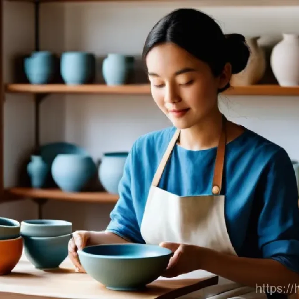 세라믹 커리어 개발 - **Prompt 1: The Artisan's Modern Studio**
A vibrant and well-lit studio where a female ceramic a...