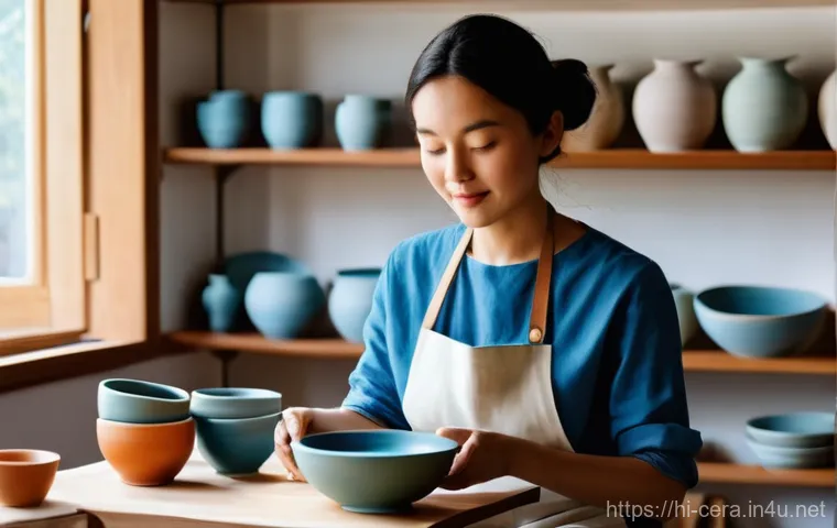 세라믹 커리어 개발 - **Prompt 1: The Artisan's Modern Studio**
    A vibrant and well-lit studio where a female ceramic a...