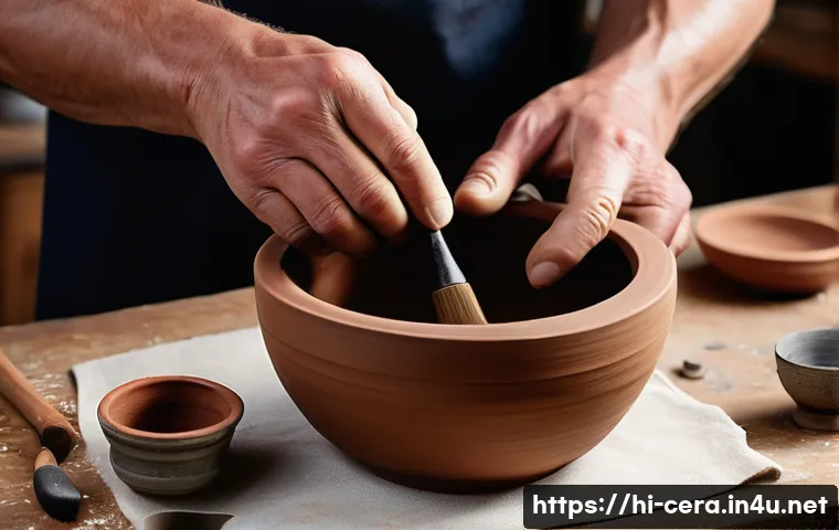 미술세라믹 실무 스킬 향상법 - **Prompt: "A close-up shot of an artisan's clay-covered hands gracefully shaping a symmetrical pot o...